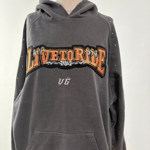 Live to Ride Gray Woman's Hooded  Sweater Medium - Picture 6 of 7